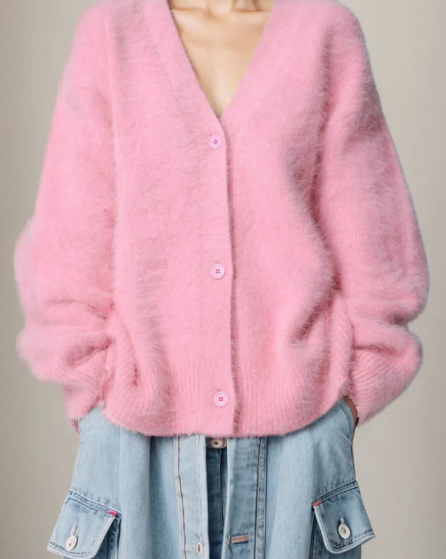 Button Up Dropped Shoulder Cardigan Blush Pink