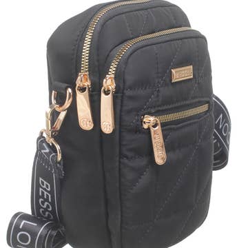 Quilted Phone Cross Body Bag Black