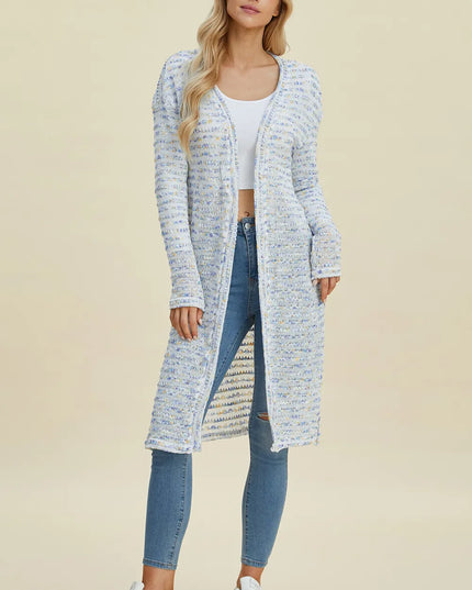 Double Take Full Size Open Front Longline Cardigan 