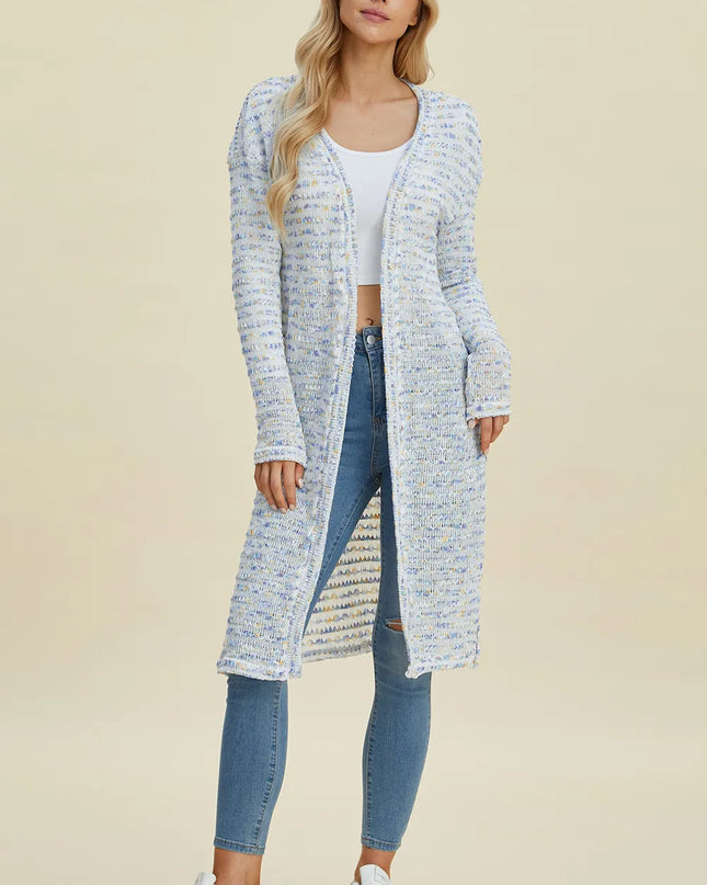 Double Take Full Size Open Front Longline Cardigan 