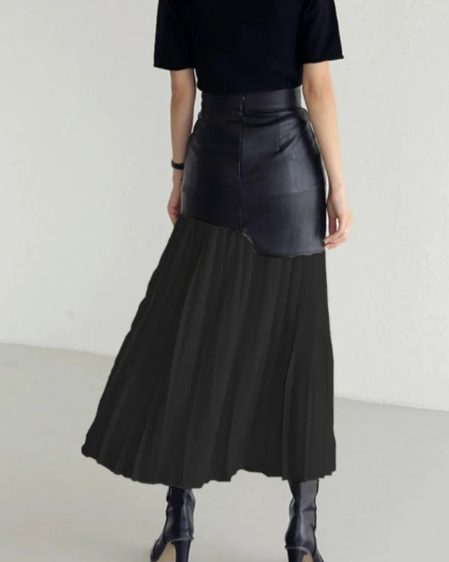 Patchwork Contrast Pleated Skirt