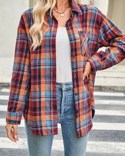 Plaid Button Up Long Sleeve Shirt Red