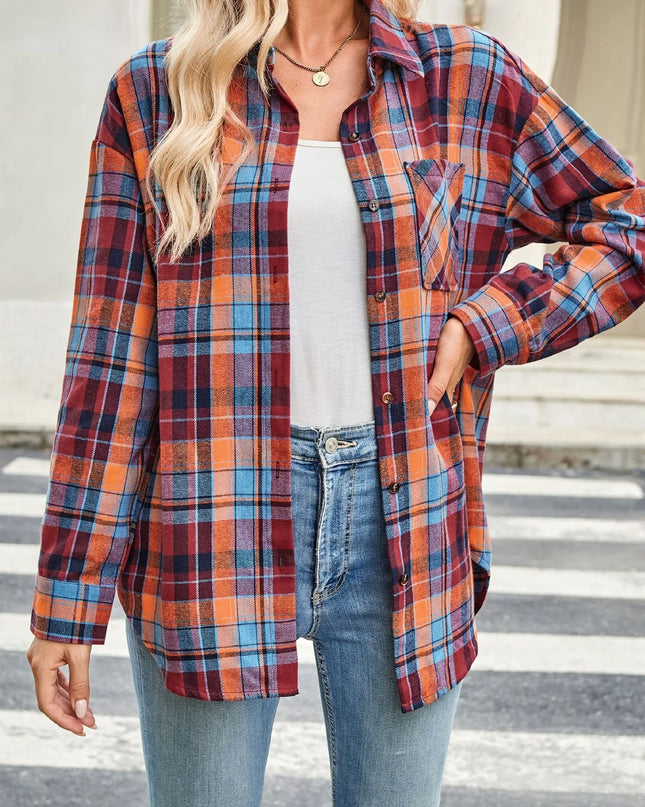 Plaid Button Up Long Sleeve Shirt Red