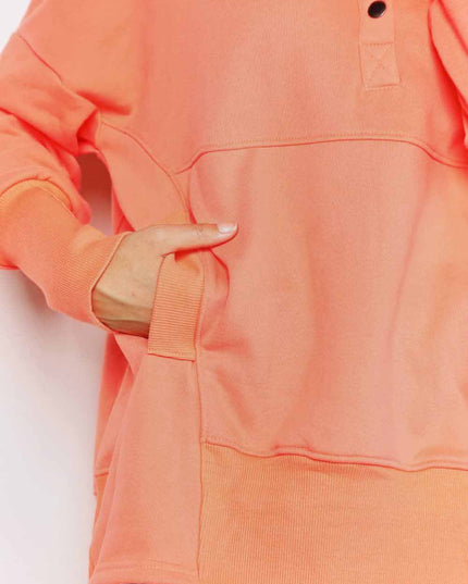 Double Take Quarter-Snap Dropped Shoulder Hoodie