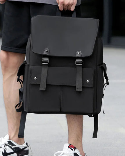 PU Leather Multi-Pockets Adjustable Strap Backpack Bag Black One Size