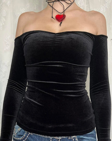 Off-Shoulder Long Sleeve Top Black
