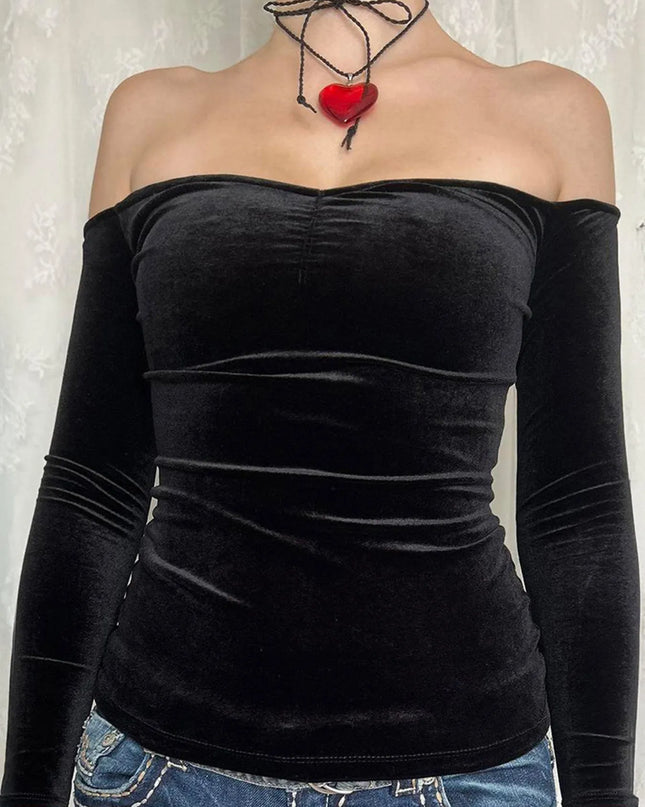 Off-Shoulder Long Sleeve Top Black