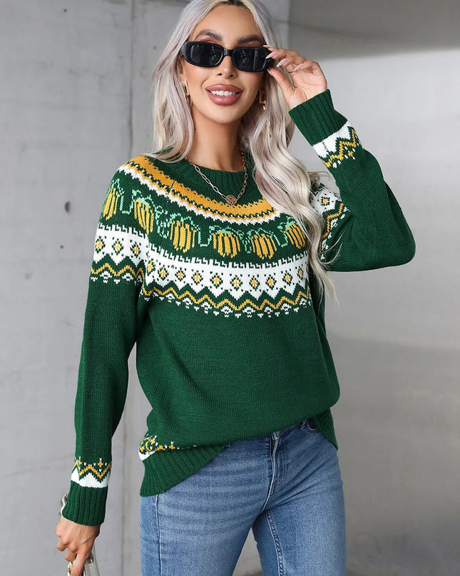 Angel Wings Geometric Round Neck Long Sleeve Sweater