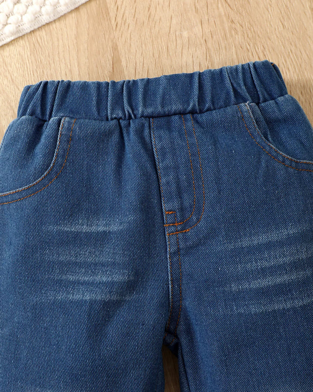 Children's Cartoon Animal Print Sweatshirt & Jeans Set