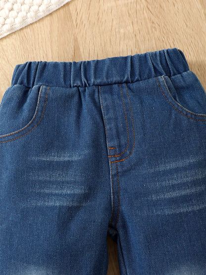 Children's Cartoon Animal Print Sweatshirt & Jeans Set