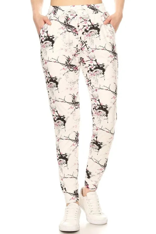 Leggings Depot Full Size Buttery Soft Printed Joggers with Drawstring Plus Size MULTI
