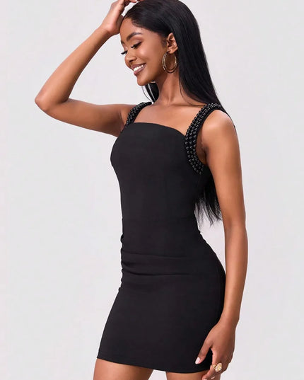 Bead Trim Wide Strap Wrap Dress 