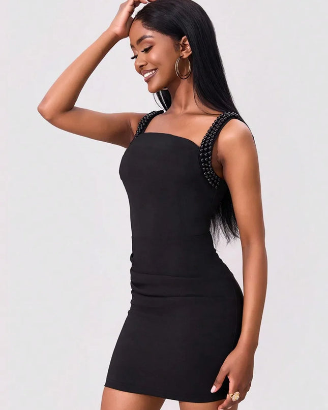 Bead Trim Wide Strap Wrap Dress 