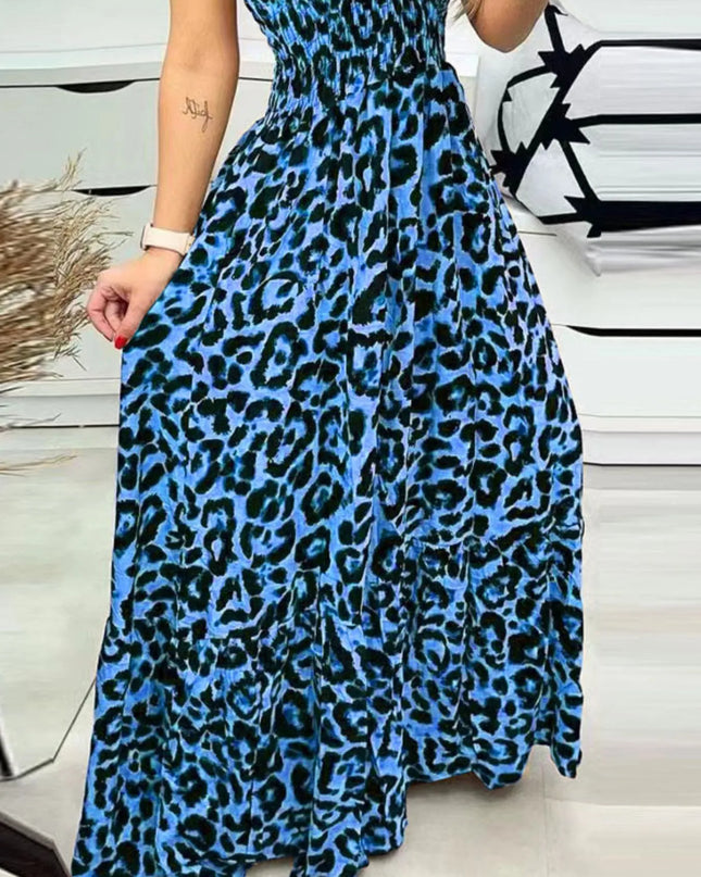 Full Size Leopard Print Spaghetti Strap Maxi Dress Plus Size 