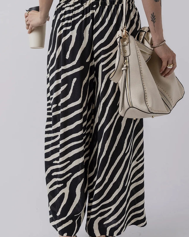 Zebra Striped Summer Wide Leg Pants