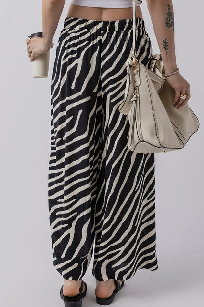 Zebra Striped Summer Wide Leg Pants