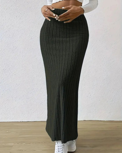 High Waist Ribbed Knit Maxi Skirt