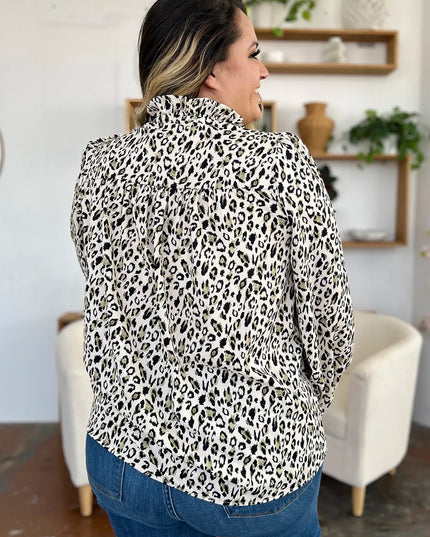 Double Take Full Size Leopard Long Sleeve Blouse
