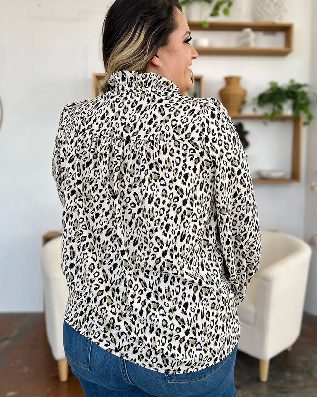 Double Take Full Size Leopard Long Sleeve Blouse