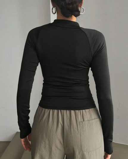 Long Sleeve Zip Front Fitted T-Shirt