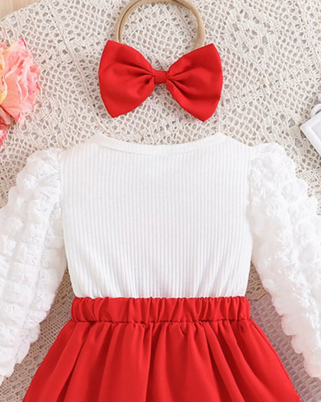 Children's Heart Bowknot Decor Dress with Headband