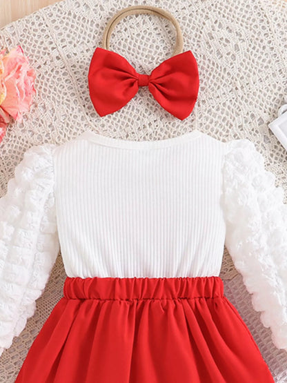 Children's Heart Bowknot Decor Dress with Headband