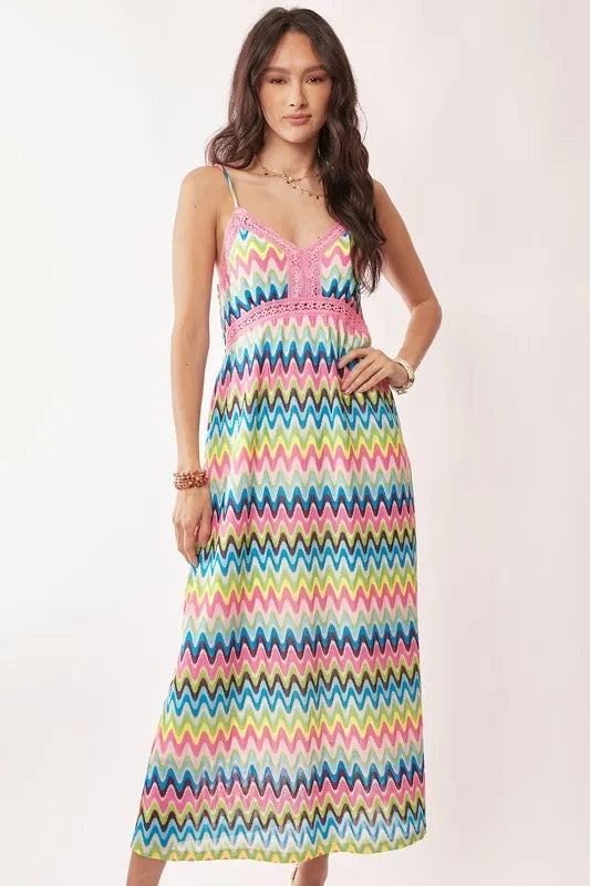 Davi & Dani Multi Color Crochet Lace Midi Dress