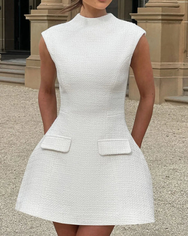 Cutout Back Round Neck Cap Sleeve Mini Dress