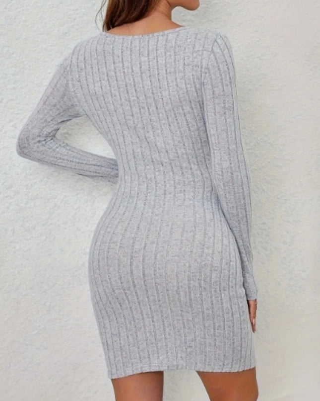 Ribbed Knit Cutout Long Sleeve Bodycon Dress 