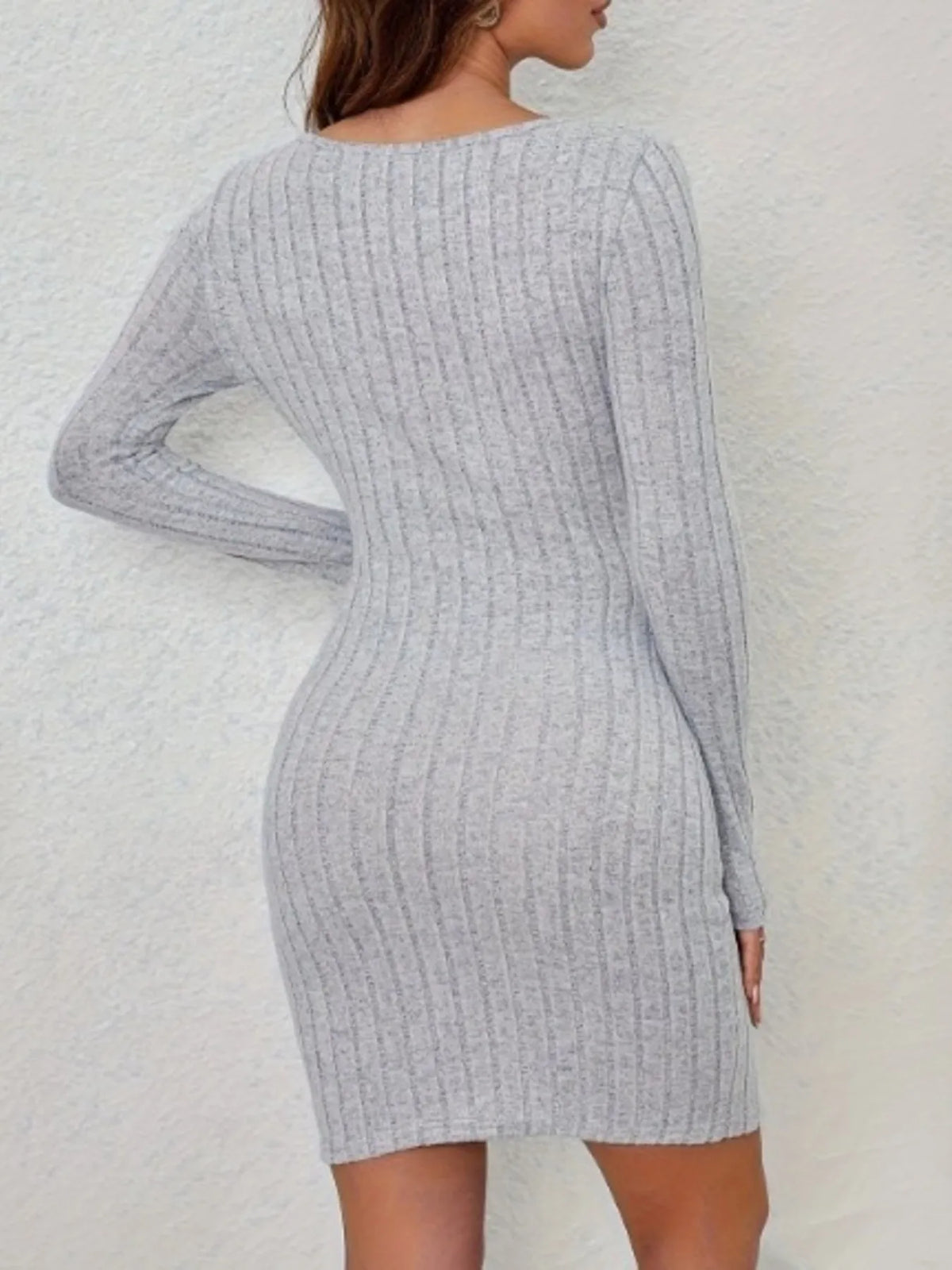 Ribbed Knit Cutout Long Sleeve Bodycon Dress