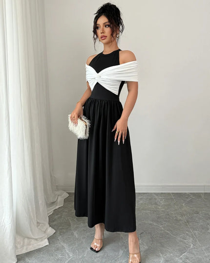 Twisted Contrast Cold Shoulder Midi Dress 