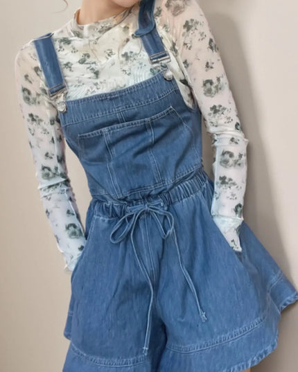 Wide Strap Square Neck Denim Overalls 