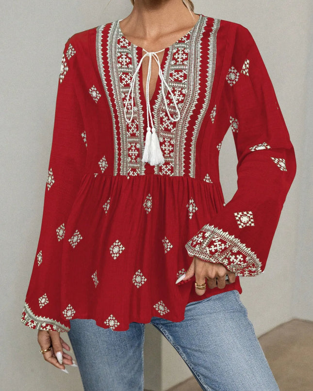 Tie Front Long Sleeve Blouse