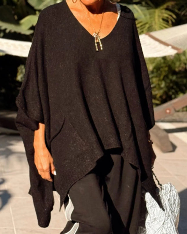 Ribbed Hem V-Neck Sweater