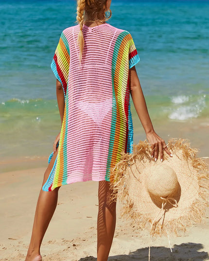 Angel Wings Openwork Striped Slit Knit Cover Up