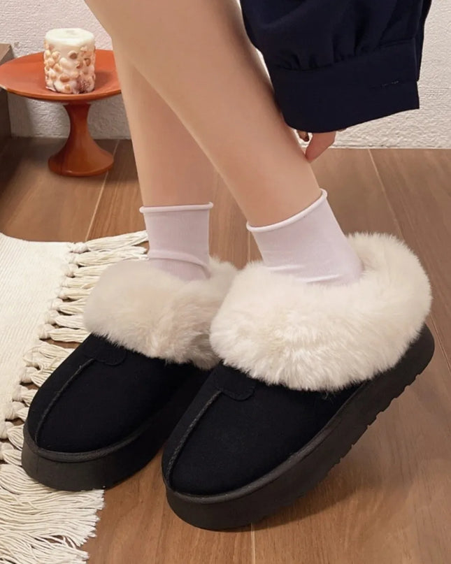 Cozy Furry Platform Boots Black