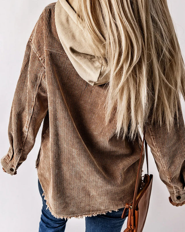 Snap Front Hooded Corduroy Shacket