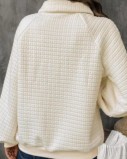 Textured Half Button Collared Sweatshirt