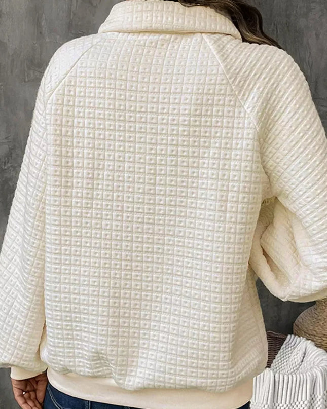 Textured Half Button Collared Sweatshirt