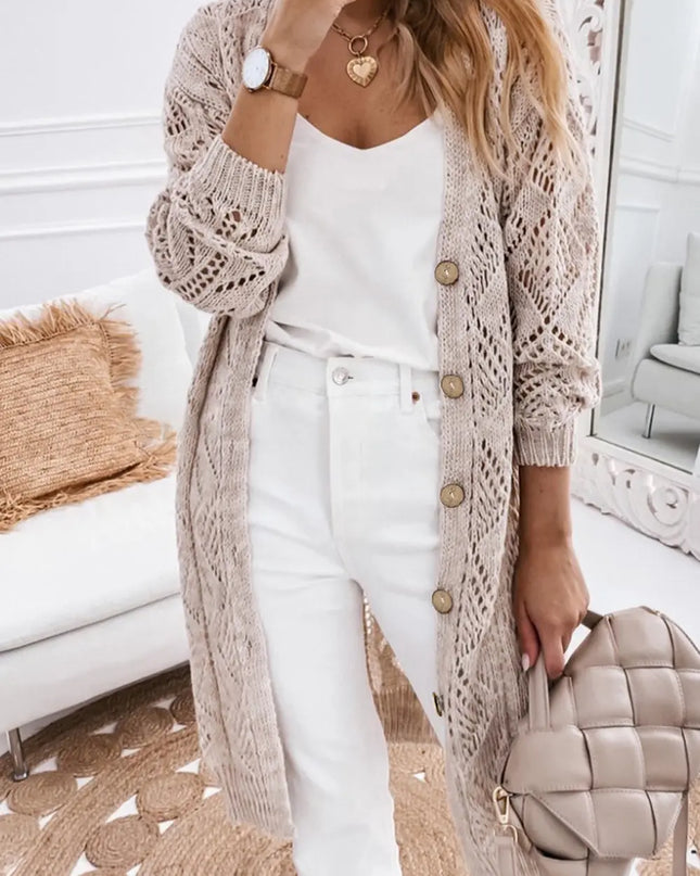 V-Neck Long Sleeve Cardigan Tan