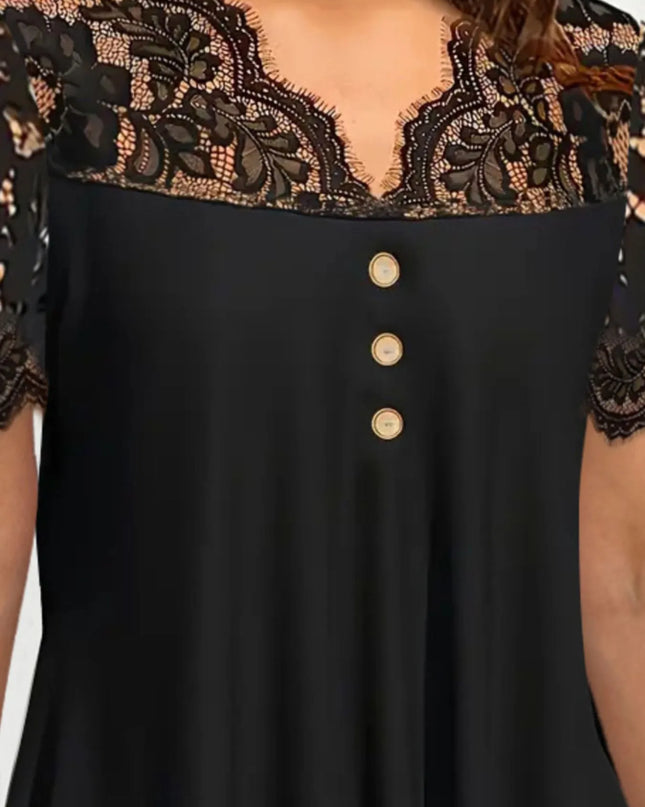 Lace Panel Short Sleeve Blouse 