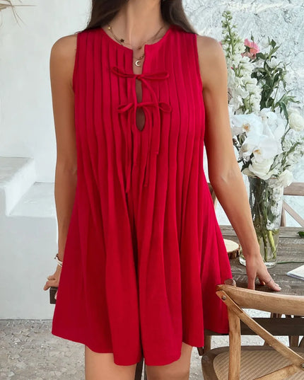 Devine Pleated Sleeveless Mini Dress