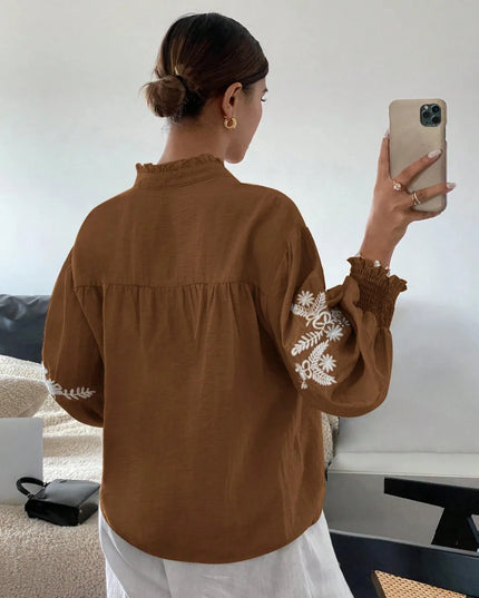 Embroidered Lantern Sleeve Blouse
