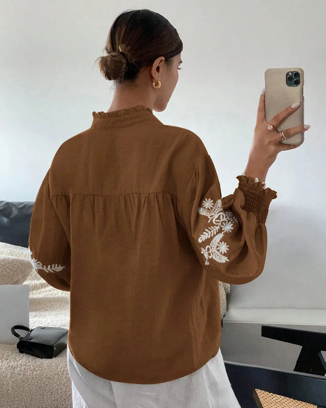 Embroidered Lantern Sleeve Blouse