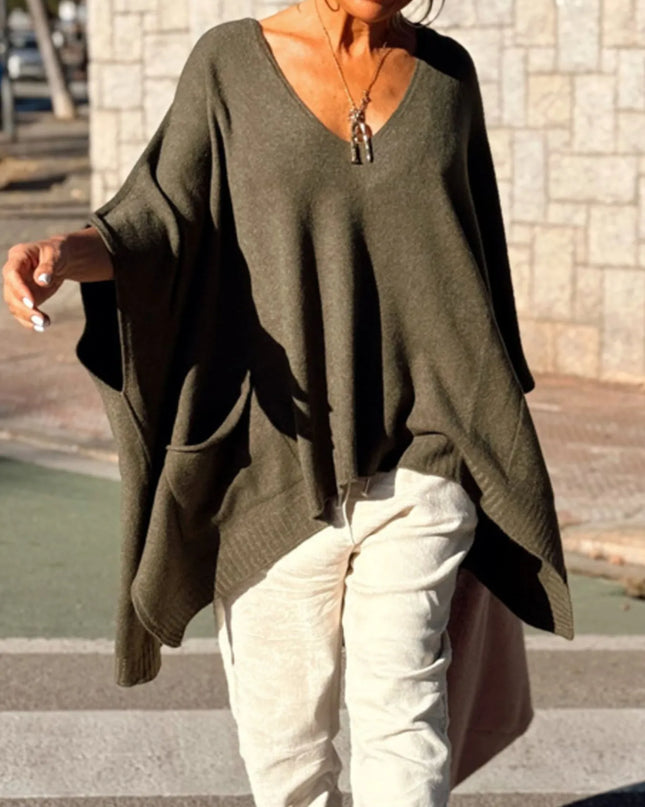 Ribbed Hem V-Neck Sweater