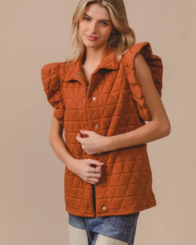 BiBi Quilting Knit Ruffle Sleeve Vest