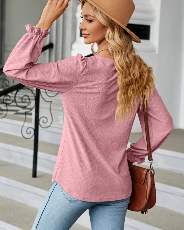 Round Neck Flounce Sleeve Blouse 