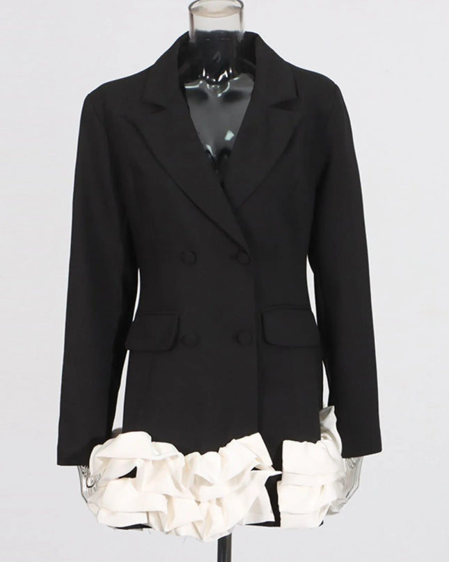 Ruffle Hem Double-Breasted Blazer Dress