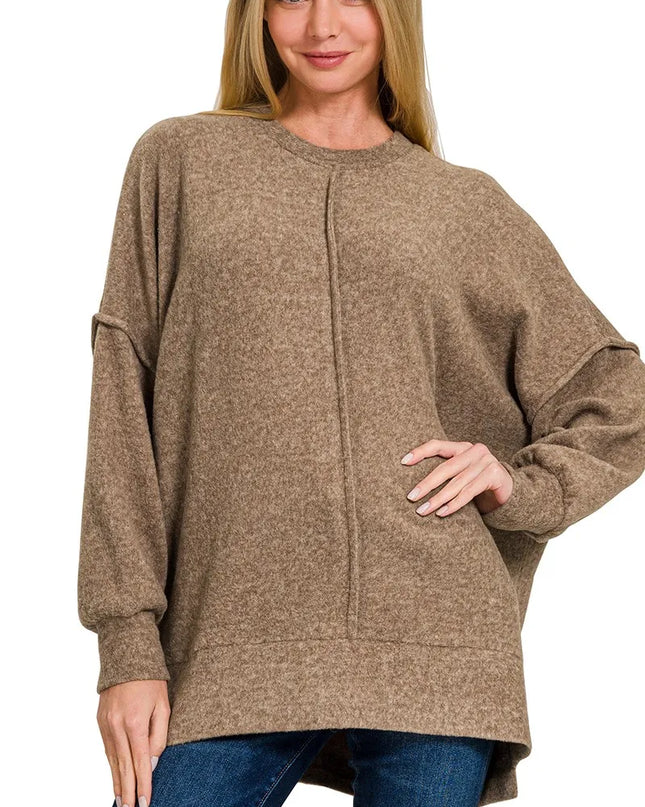 Zenana Brushed Melange Hacci Oversized Sweater
