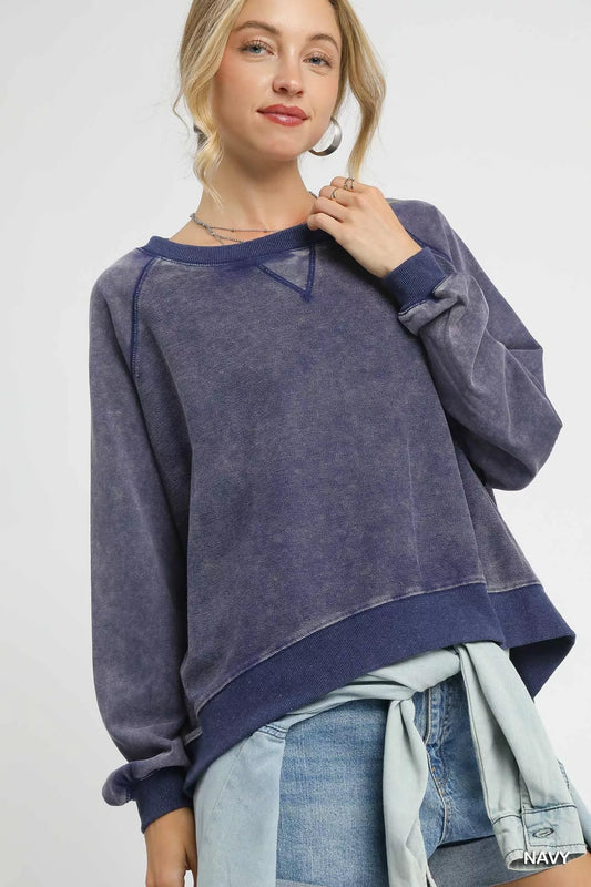 Umgee Mineral Wash French Terry Sweatshirt Navy
